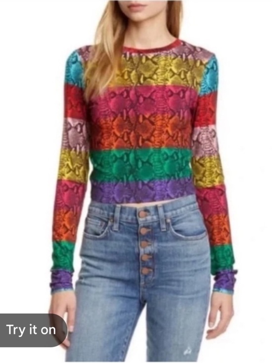 Alice + Olivia Tops - Alice + Olivia Delaina Rainbow Snake Print Cropped Mesh Top XS